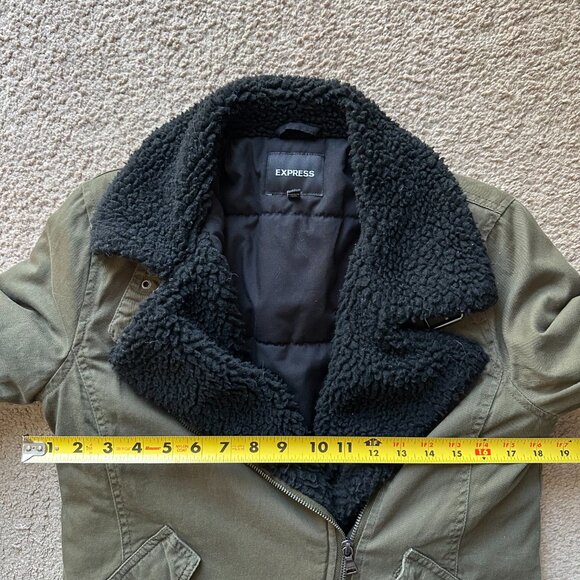 Express Jacket Womens Extra Small Full Zip Notch Green Cotton Fleece Lined - Picture 11 of 13